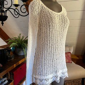 Bethany Mota | Scoop Neck Ivory Sweater with Crochet Edge